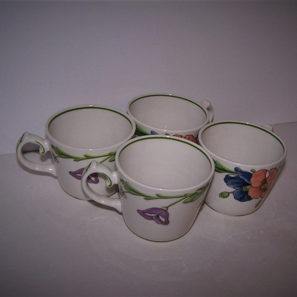 4 Villeroy & Boch Amapola Flat Cups & Saucers Discontinued 2001 Raised Relief - Picture 2 of 12